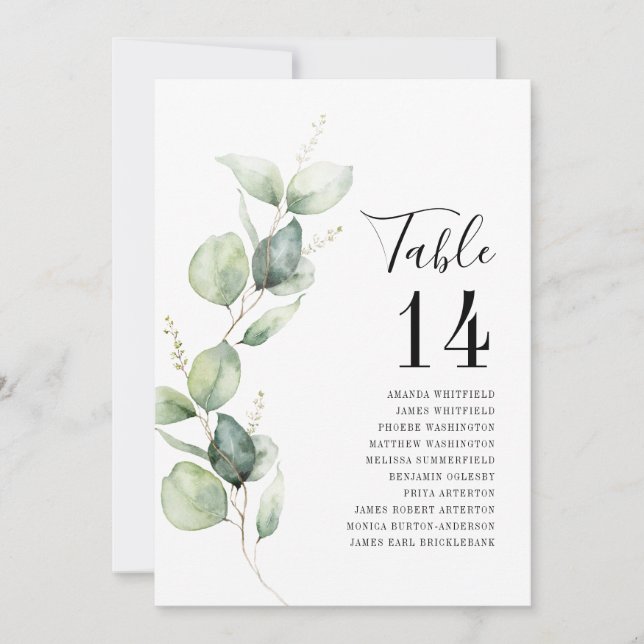 Convites Eucalyptus Watercolor Table Number Wedding Seating (Frente)
