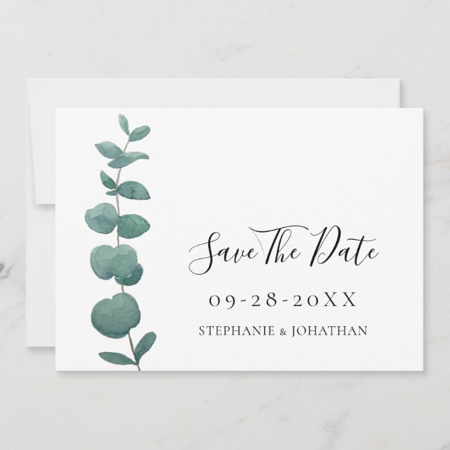 Convites Eucalyptus Wedding Elegante Salvar A Data (Frente)