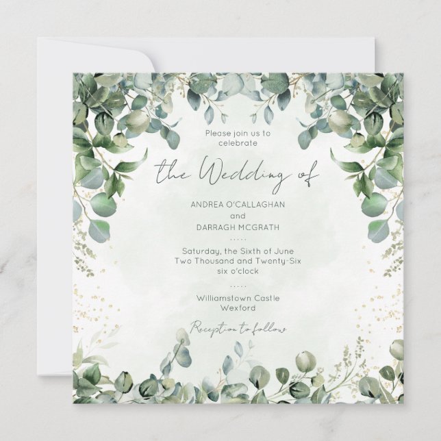 Convites Eucalyptus Wedding Invitation Square 1001  (Frente)