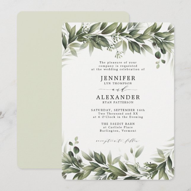 Convites Eucalyptus Weding Invitation (Frente/Verso)