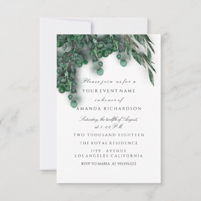 Convites Eucalyptus White Bridal Woodland Rustic (Frente)
