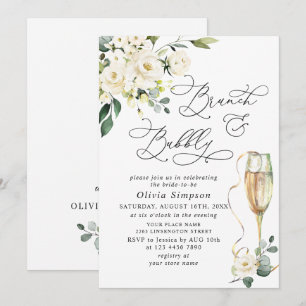 Convites Eucalyptus White Roses Brunch e Bubbles