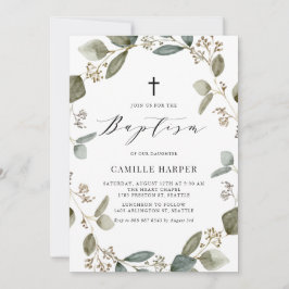 Convites Eucalyptus Wreath Baptism, Serração De Água