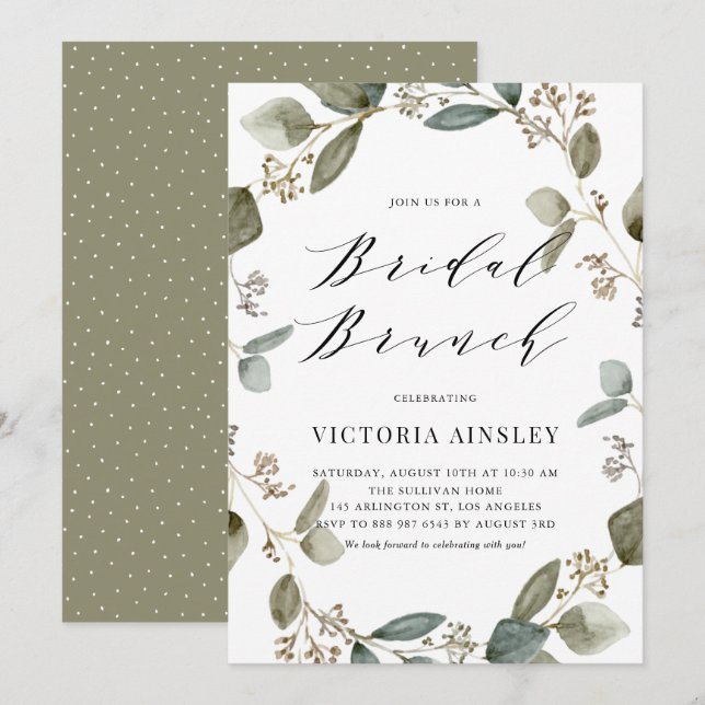 Convites Eucalyptus Wreath Bridal Brunch, Imobilizado Por A (Frente/Verso)