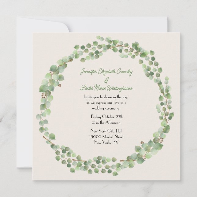 Convites Eucalyptus Wreath Wedding (Frente)