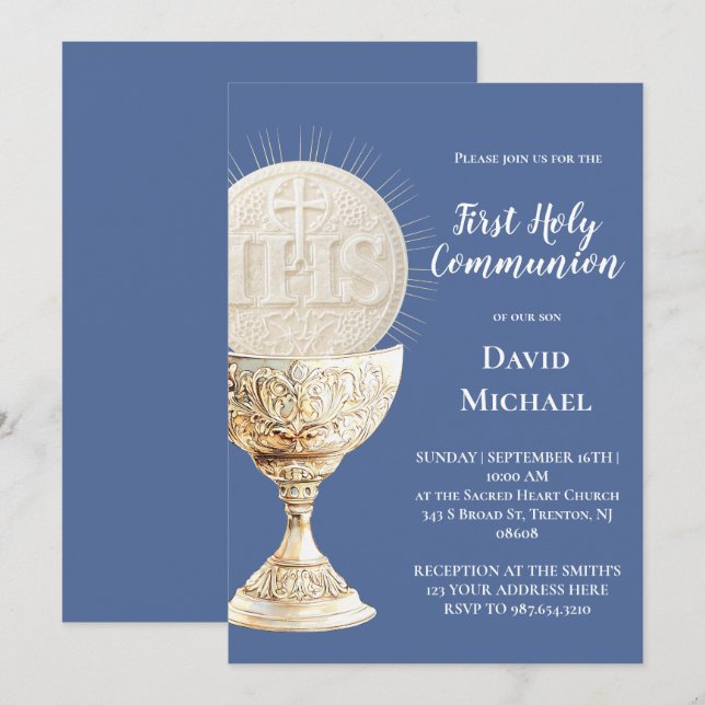 Convites Eucharist design First Holy Communion (Frente/Verso)