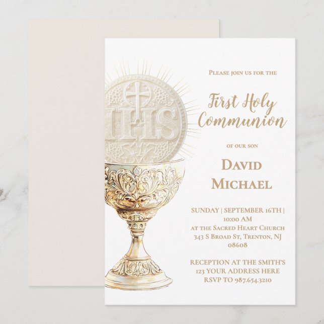 Convites Eucharist design First Holy Communion (Frente/Verso)