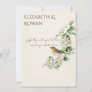 Convites European Robin & Hawthorn – Editable Botanical Wed