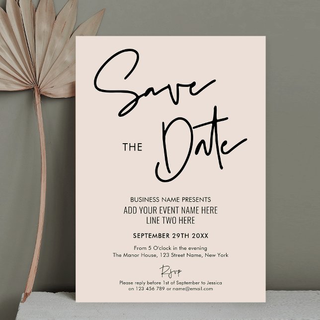 Convites Evento Comercial do Modern Boho Beige Salvar a Dat (Add your event details, customize the colors and make stylish save the date cards for your business)