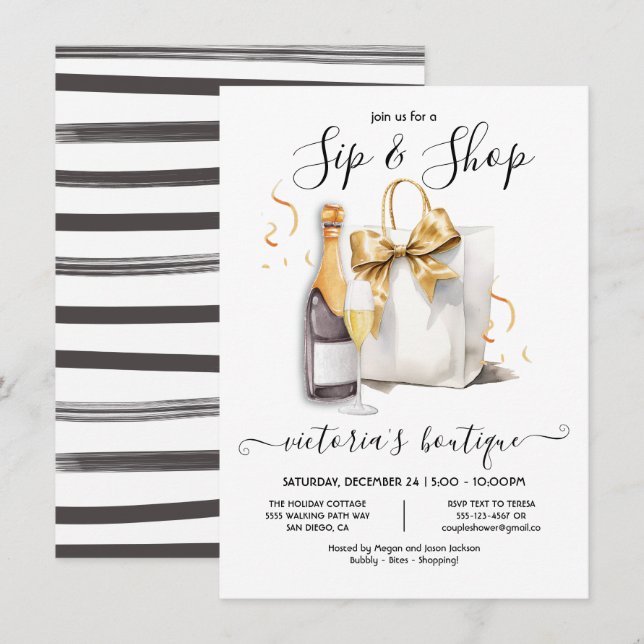 Convites Evento da butique Sip and Shop (Frente/Verso)