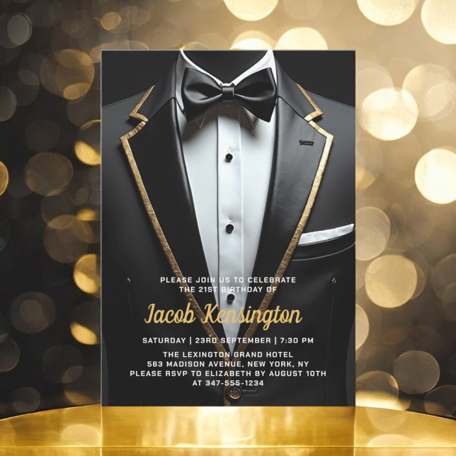 Convites Evento de aniversário de 21 ruas, preto e Dourado  (Criador carregado)