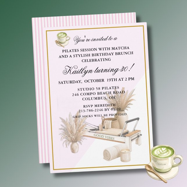 Convites Evento de Aniversário de 30 anos *Pilates & Matcha (Criador carregado)