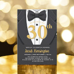 Convites Evento de aniversário de Tuxedo, 30 preto e Dourad<br><div class="desc">Comemore em estilo com este Convite de Aniversário de Tuxedo, Preto e Dourado, exuando elegância e sofisticação. O fundo preto elegante e os sotaques dourados que brilham dão o tom para um caso luxuoso, perfeito para uma celebração de marco. Com seu refinado design, inspirado em tuxedo, esse convite capta a...</div>