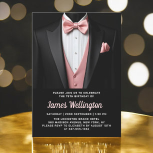 Convites Evento de aniversário de Tuxedo a Preto e Cor-de-R