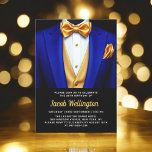 Convites Evento de Aniversário de Tuxedo, Azul e Dourado, 3<br><div class="desc">Comemore em estilo com este Convite de Aniversário Real Azul e Dourado Tuxedo, exuando elegância e sofisticação. O fundo preto elegante e os sotaques dourados que brilham dão o tom para um caso luxuoso, perfeito para uma celebração de marco. Com seu refinado design, inspirado em tuxedo, esse convite capta a...</div>