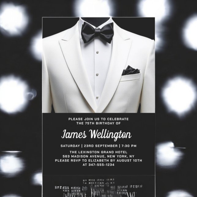 Convites Evento de aniversário de Tuxedo preto e branco (Criador carregado)