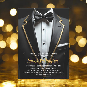 Convites Evento de aniversário de Tuxedo preto e Dourado