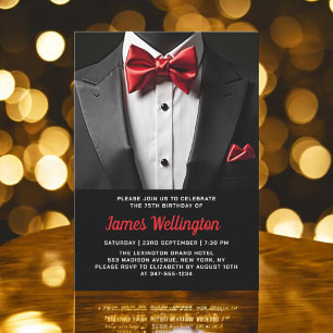Convites Evento de aniversário de Tuxedo preto e vermelho