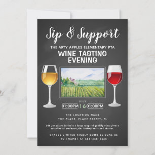 Convites evento de arrecadação de fundos com vinho e queijo