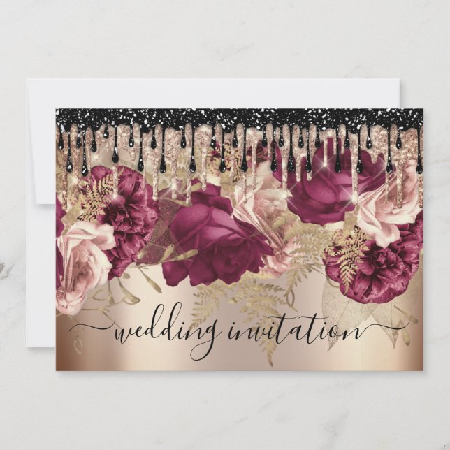 Convites Evento de Casamento Bridal Rosa Rosa Marsala Drive (Frente)