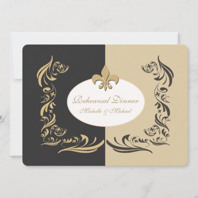 Convites Evento de Casamento Dourado de Areia e Fleur de Li (Frente)
