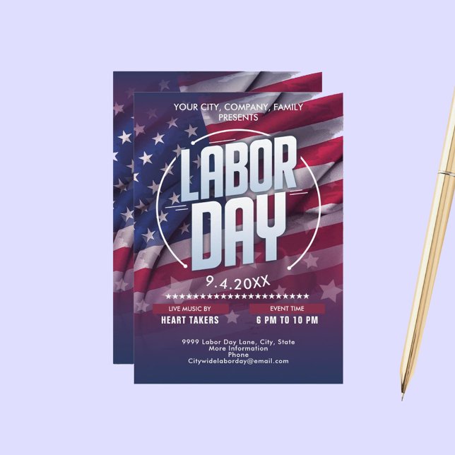 Convites Evento de Celebração do Dia da Mão de Obra do Sina (Custom USA Flag Labor Day Celebration Event Invitation)