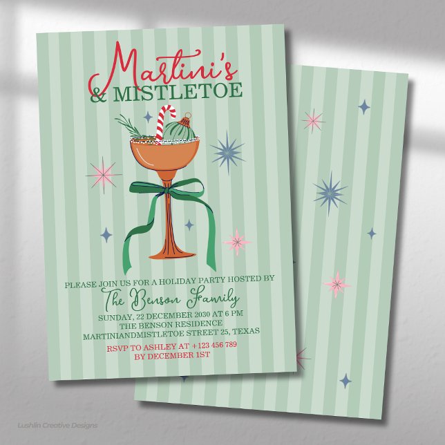 Convites Evento de Coquetel de Natal Martini's & Mistletoe (Criador carregado)