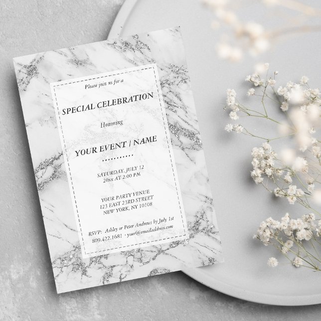 Convites Evento de mármore brilhante cinza elegante (Elegant gray silver glitter marble Event)