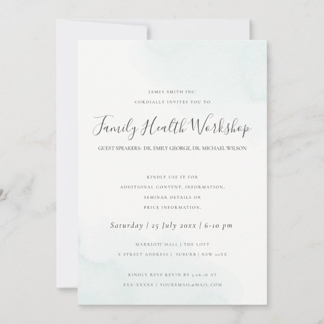 Convites EVENTO DE OFICINA DE PINCELADA DE Aquarela AZUL MA (Frente)