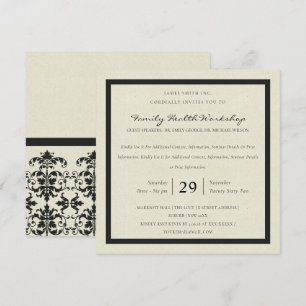 CONVITES EVENTO DE WORKSHOP CLÁSSICO DE DAMASK BRANCO PRET