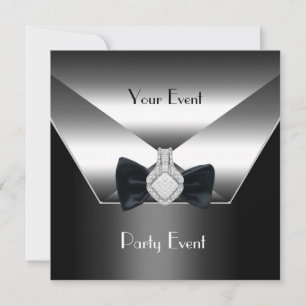 Convites Evento do Partido Silver Black Tie Diamond Jewel