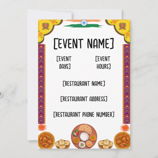 Convites Evento e inauguração do restaurante indiano (Frente)