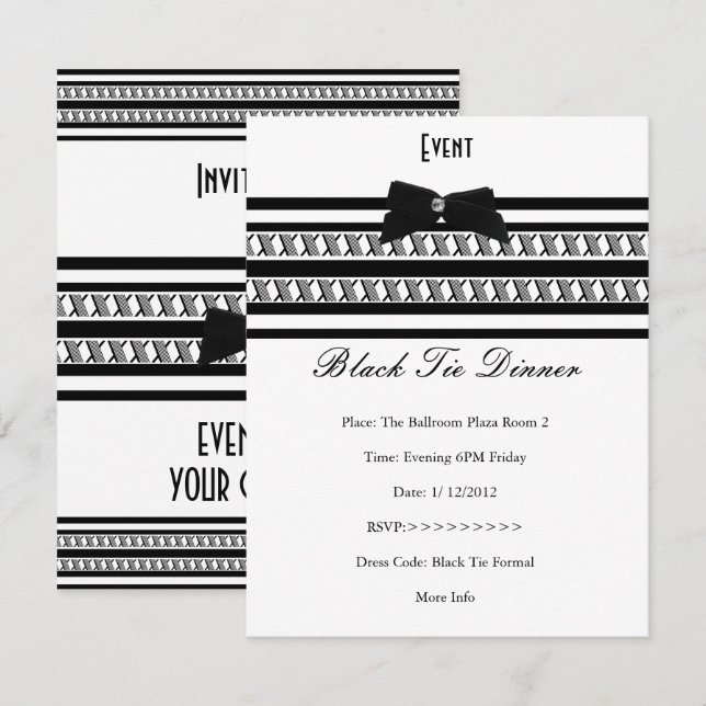 Convites Evento Elegante Formal Gravata Preta Jantar Branco (Frente/Verso)