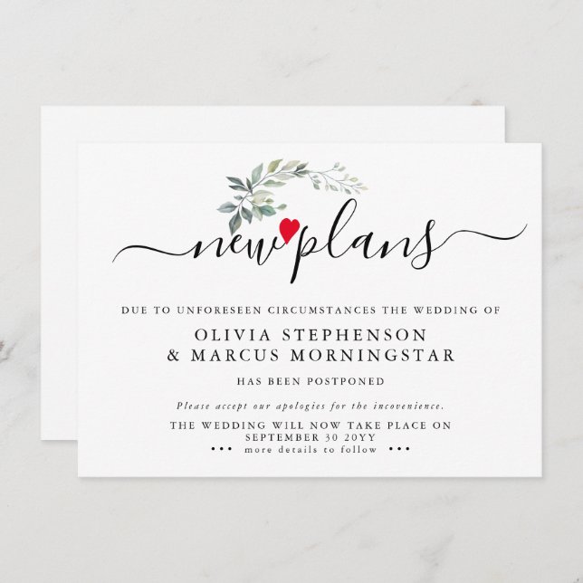 Convites Evento Modern Leafy Adiado Novos Planos (Frente/Verso)