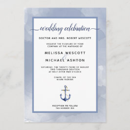 Convites Evento ou Casamento Náutico de Cor Azul Costeira