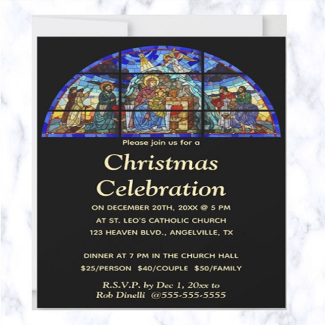 Convites Evento Religioso de Natal Editável (This is a beautiful stained glass design invitation for your next religious event!)