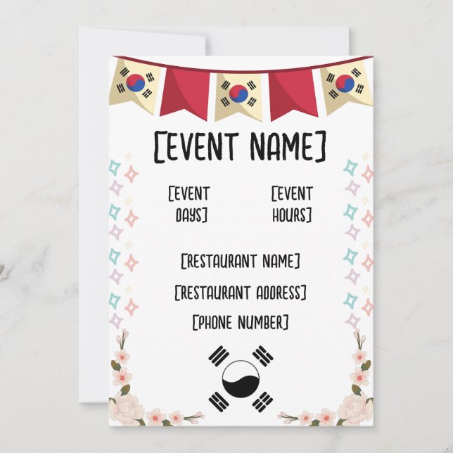 Convites Eventos e inauguração do restaurante coreano (Frente)