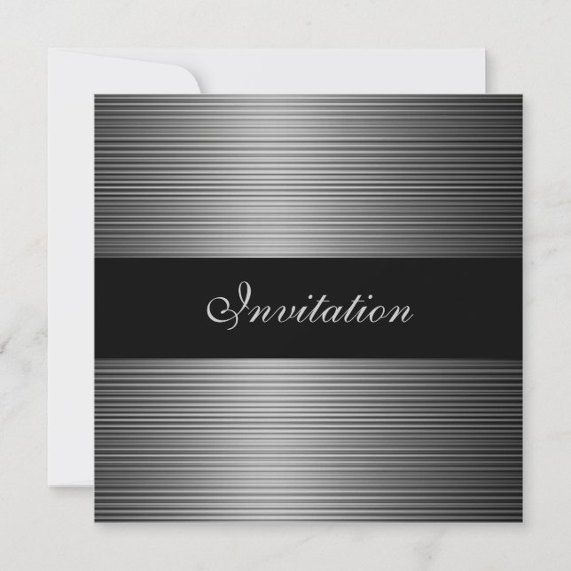 Convites Eventos Elegantes Cinzas Prateadas Stripes Negras (Frente)