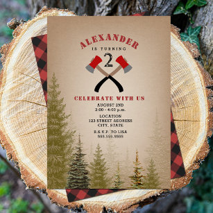 Convites Evergreen Buffalo Xadrez Ax Lumberjack Birthday