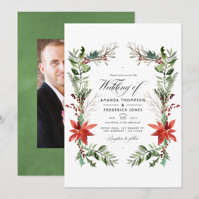 Convites Evergreen - Casamento de Natal no Bosque Invernal (Frente/Verso)