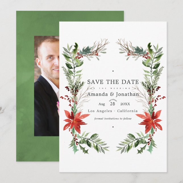 Convites Evergreen - Casamento de Natal no Bosque Invernal (Frente/Verso)