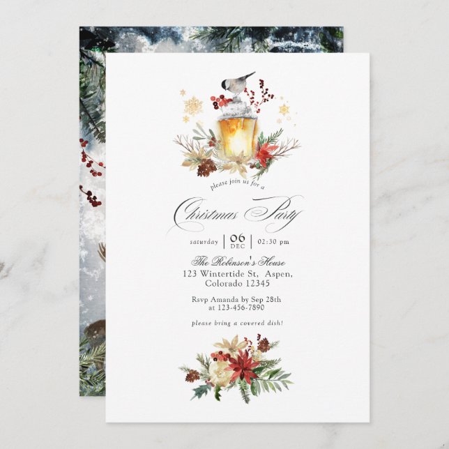 Convites Evergreen - Festa de Natal do Wintertide Woodland (Frente/Verso)