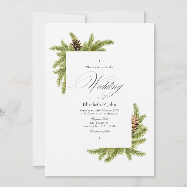 Convites Evergreen Pines Winter Wonderland Casamento Código (Frente)
