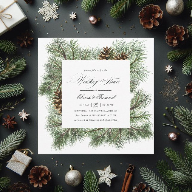 Convites Evergreen Winter Pines Holiday Chá de casamento (Evergreen Winter Pines Holiday Wedding Shower Invitation)