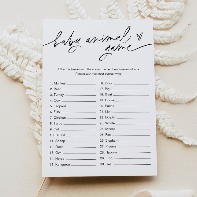 Convites EVERLEIGH Baby Animal Game Chá de fraldas Minimali (Criador carregado)