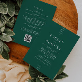 Convites EVERLY Art Deco Emerald Green QR Code Wedding