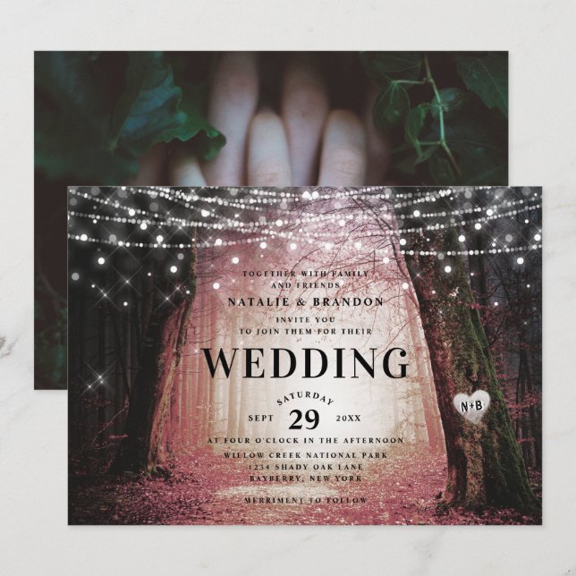 Convites Evermore | Floresta de Fada Encantada | Casamento  (Frente/Verso)