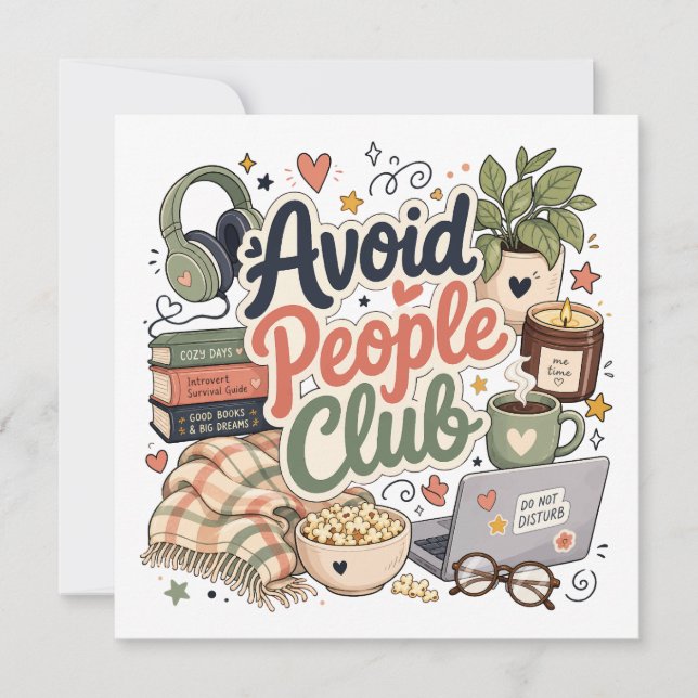 Convites Evite Vibes de Clube de Introvertidos Aconchegante (Frente)