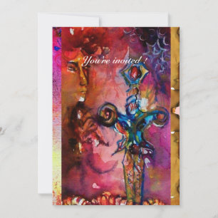 Convites EXCALIBUR 1, vermelho brilhante , pergaminho roxo 