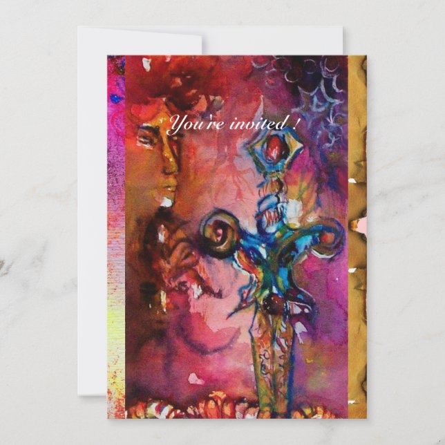 Convites EXCALIBUR 1, vermelho vivo, pergaminho roxo rosa (Frente)